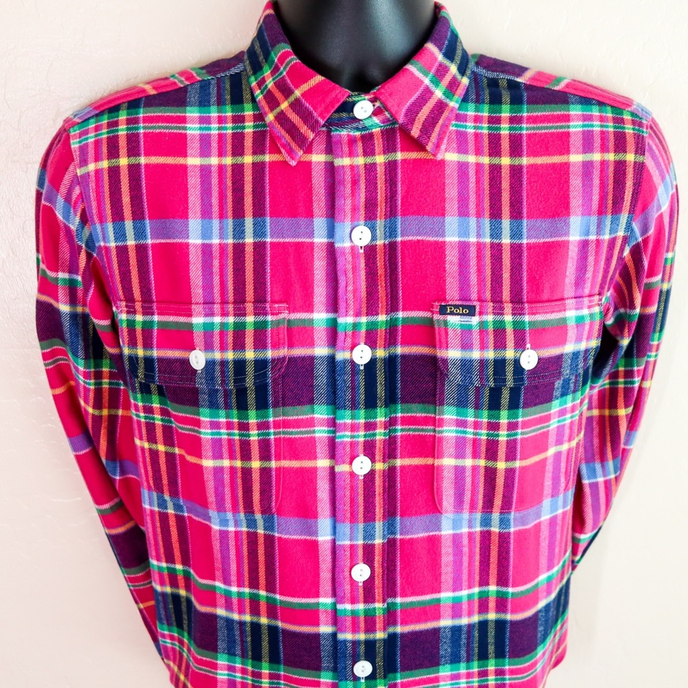 Polo Ralph Lauren Classic Fit Performance Shirt Pink Plaid Mens M Spring Flannel